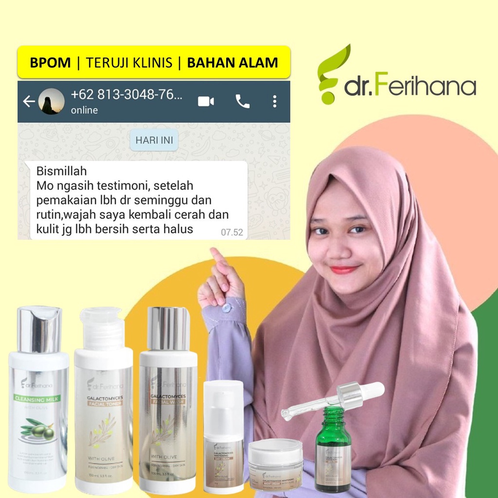 Paket Premium Galactomyces Brightening &amp; Flex for Normal To Dry Skin dr. Ferihana Cosmetics &amp; Skincare Rangkaian Perawatan Wajah untuk Kulit Normal Kering Kombinasi untuk Mencerahkan Memudarkan Flek Anti Aging dan Keriput BPOM LPPOM HALAL MUI