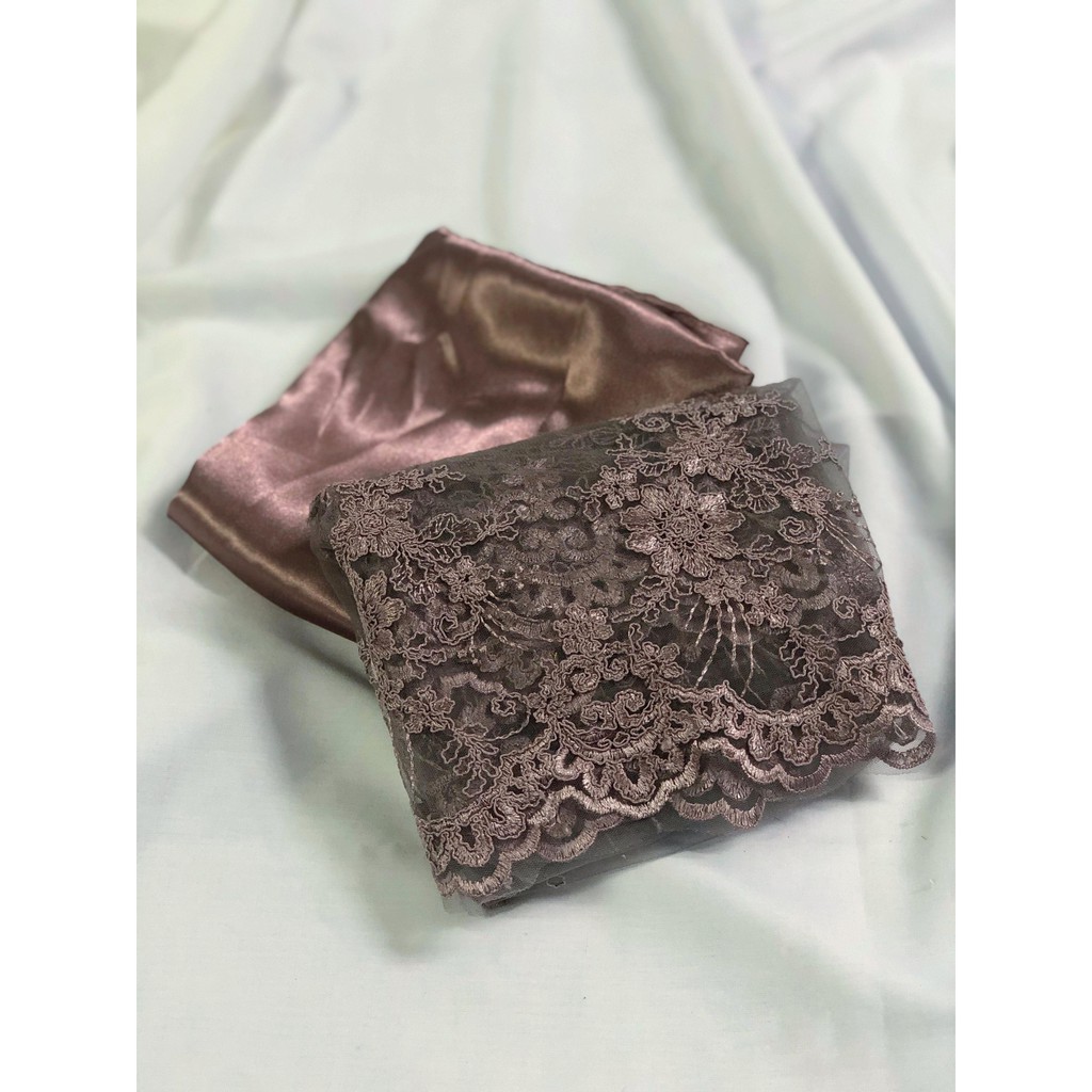 Paket Dress dan Kebaya combo kain BROKAT Tille + kain SATIN