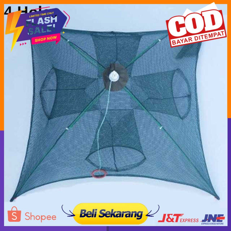 Jaring Pancing Ikan Udang Automatic Fold Umbrella Fishing Net 4 Holes