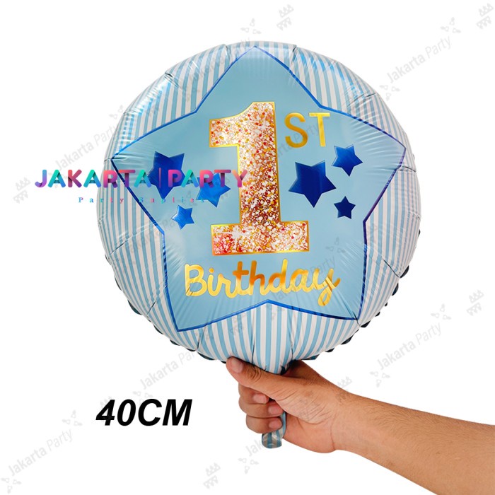 Balon Foil Bulat 1st Birthday Biru / Balon Foil Bulat / Balon Foil