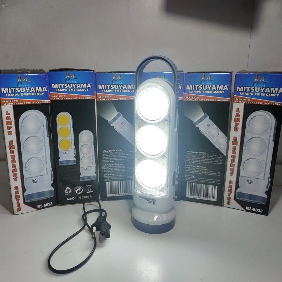 cod Lampu Emergency + Senter 1 Watt Cahaya Putih Kuning Mitsuyama MS-6033