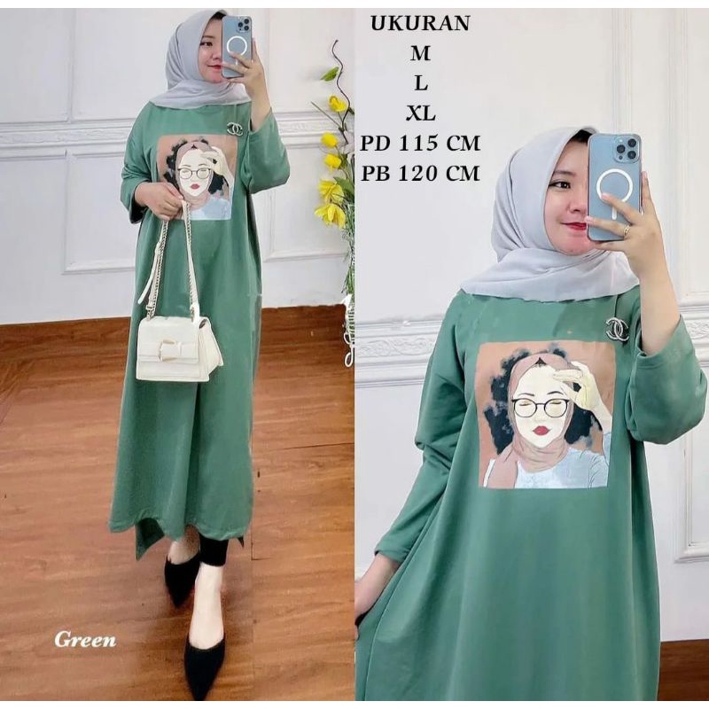 Dress Kaos Wanita Muslimah Tunik Viral Midi Dress Lengan Panjang Long Tunik Mayden Tunik Import Terl