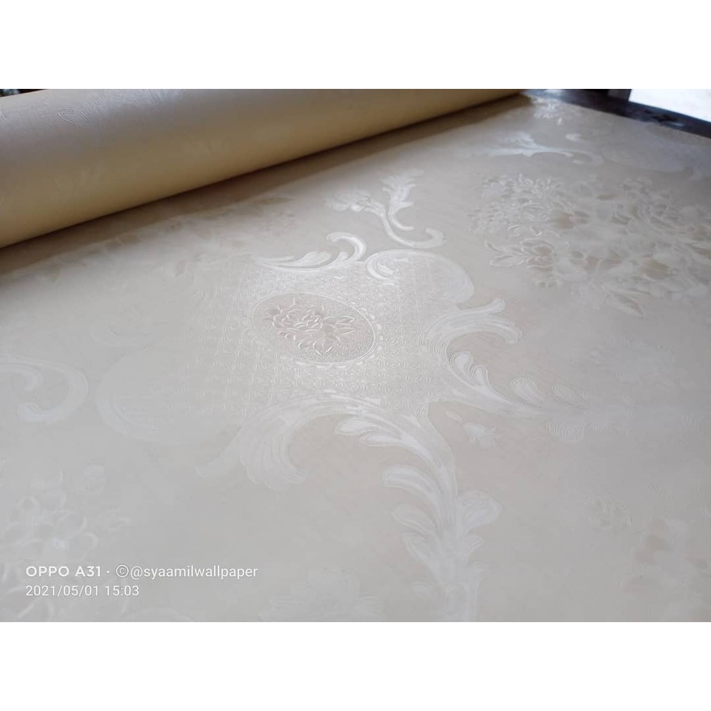 Wallpaper Sticker 10M Dekorasi Wallpaper - Wallpaper Bunga Krem Polos