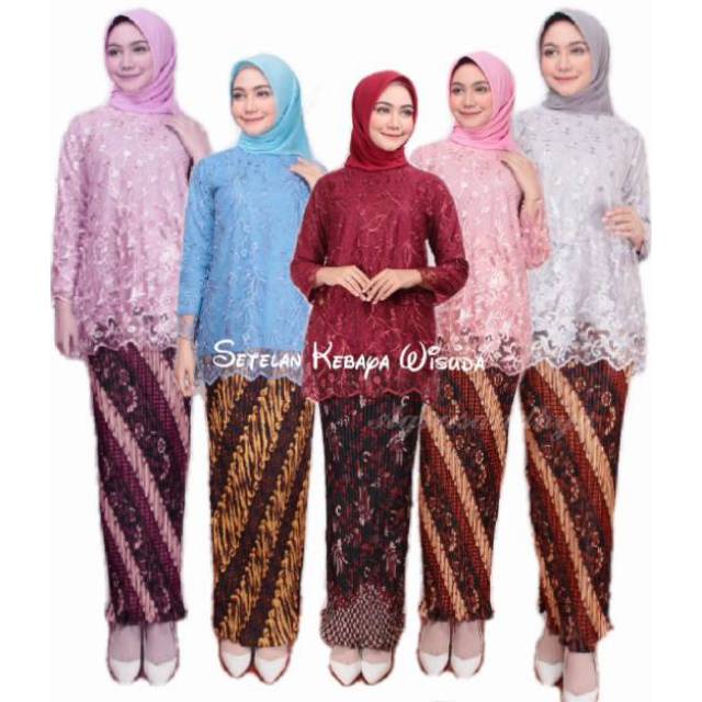 REAL PIC Setelan kebaya Wisuda priska brukat baju pesta remaja undangan set rok batik plisket Ktf
