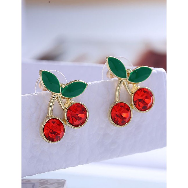 LRC Anting Tusuk Fashion Red Cherry Drop Earrings A60972