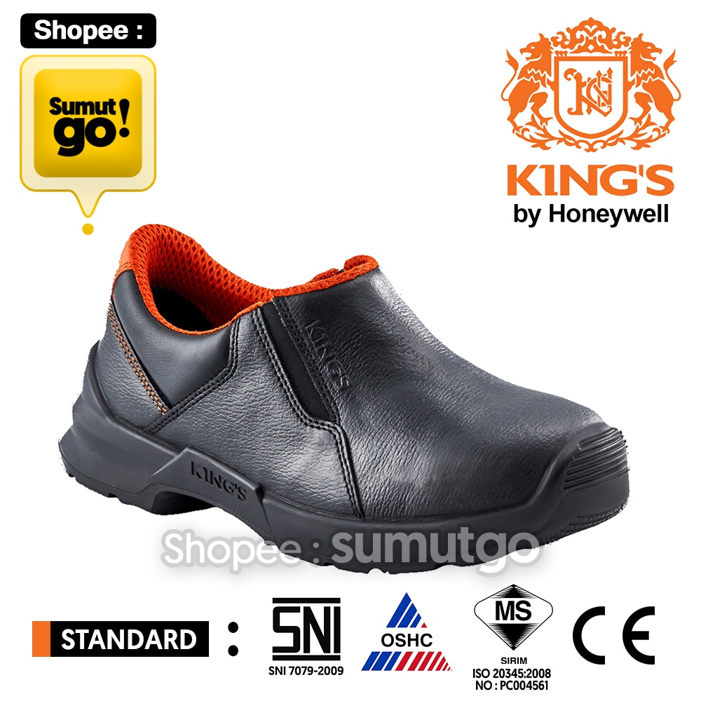 KINGS by Honeywell KWD 207X Original / Safety Shoes Black KWD207 X / KWD207X Sepatu Hitam Pendek Low Cut Slip On / KWD 207X Tapak Karet Dual Tapak Polyurethane PU Asli