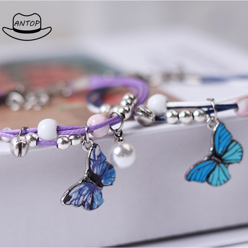 Biru Kupu-kupu Gelang Manik-manik Keramik Liontin Pesona Fashion Perhiasan Untuk Wanita Pasangan Gelang Disesuaikan Persahabatan Hadiah ANTOP