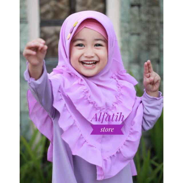 ALFATIH STORE / Jilbab Anak Rempel 2 Layer Ped Kancing 3 / hijab jilbab Anak Murah