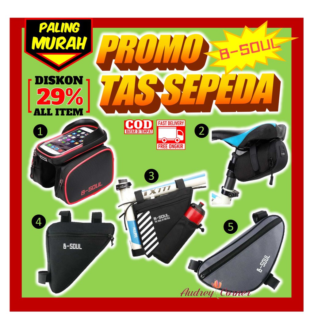 Tas Sadel Stang Sepeda Sepedah Gowes Segitiga Lipat Mtb Gunung Shimano Rockbros Aksesoris Sepeda