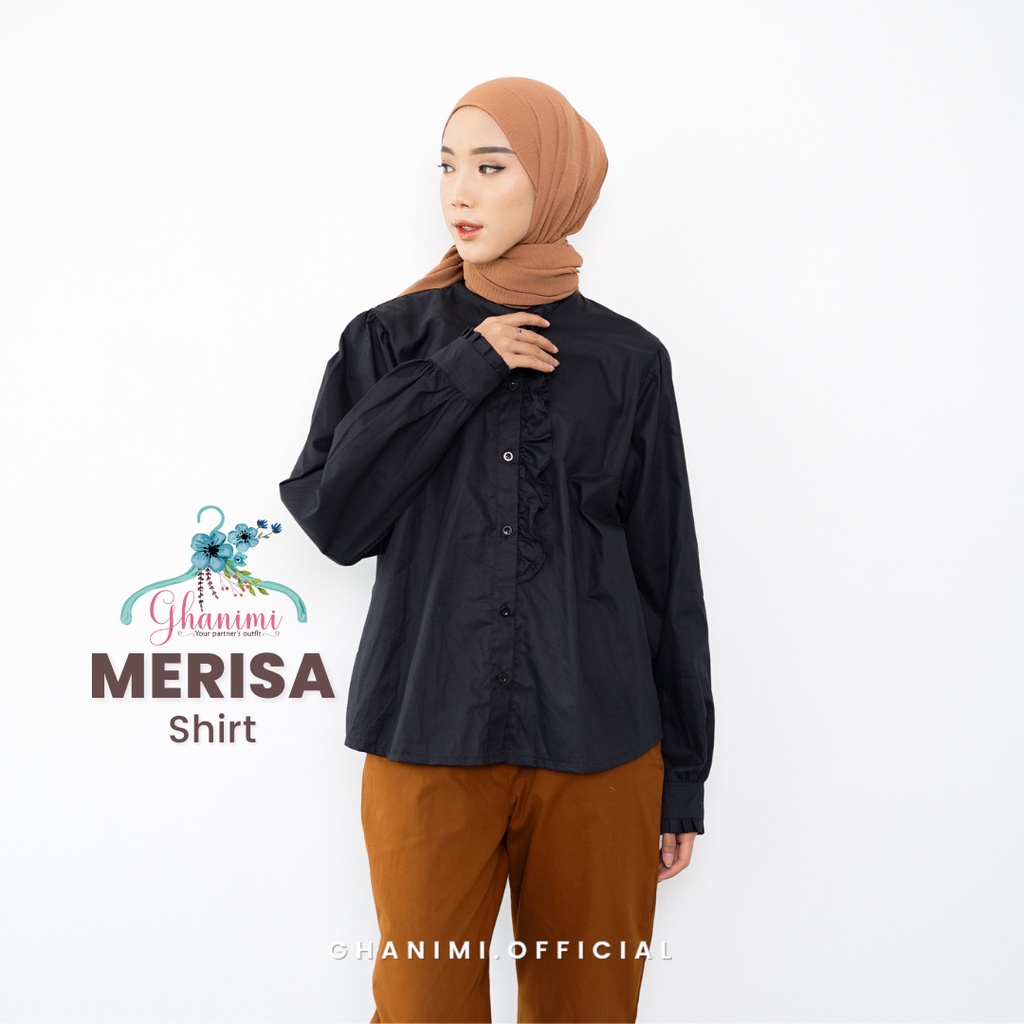 Ghanimi - Merisa Shirt / Kemeja Panjang Basic Wanita / kemeja kerja casual formal lengan panjang wudhu friendly / atasan kemeja kancing ruffle polos simple murah