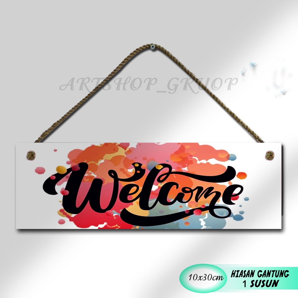 Hiasan dinding pintu pajangan pintu Welcome shabby walldecor poster kayu. pajangan rumah dekorasi