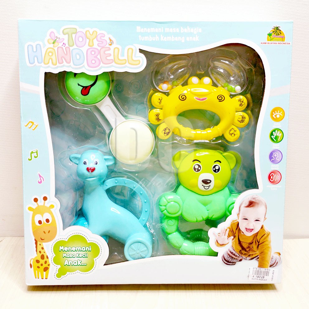 Toys Hand Bell 4in1 1802 Mainan Baby Rattles Kerincingan Bayi Isi 4