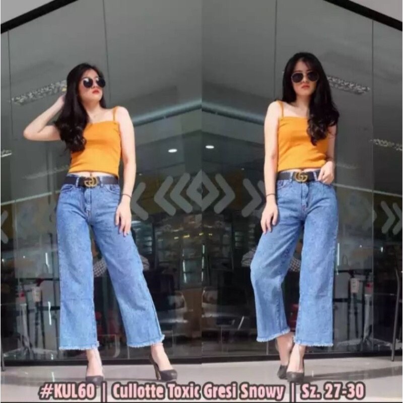 Celana Kulot Jeans Wanita - boyfriend snow acid - kulot highwaist