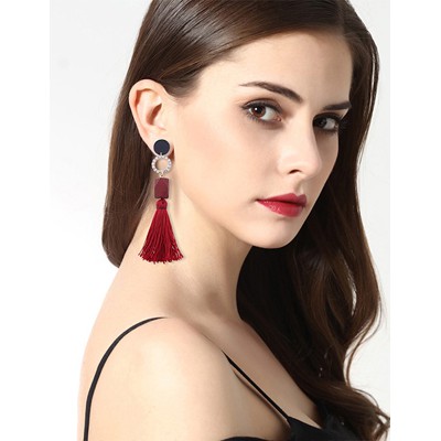 Anting tassel merah pesta fashion korea