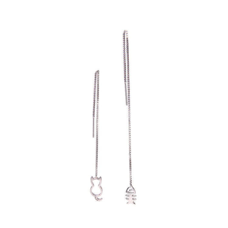 Cat Fish Bone Shaped Ear Line 925 Silver Needle Stud Simple Minimalist Style Earring Jewelry