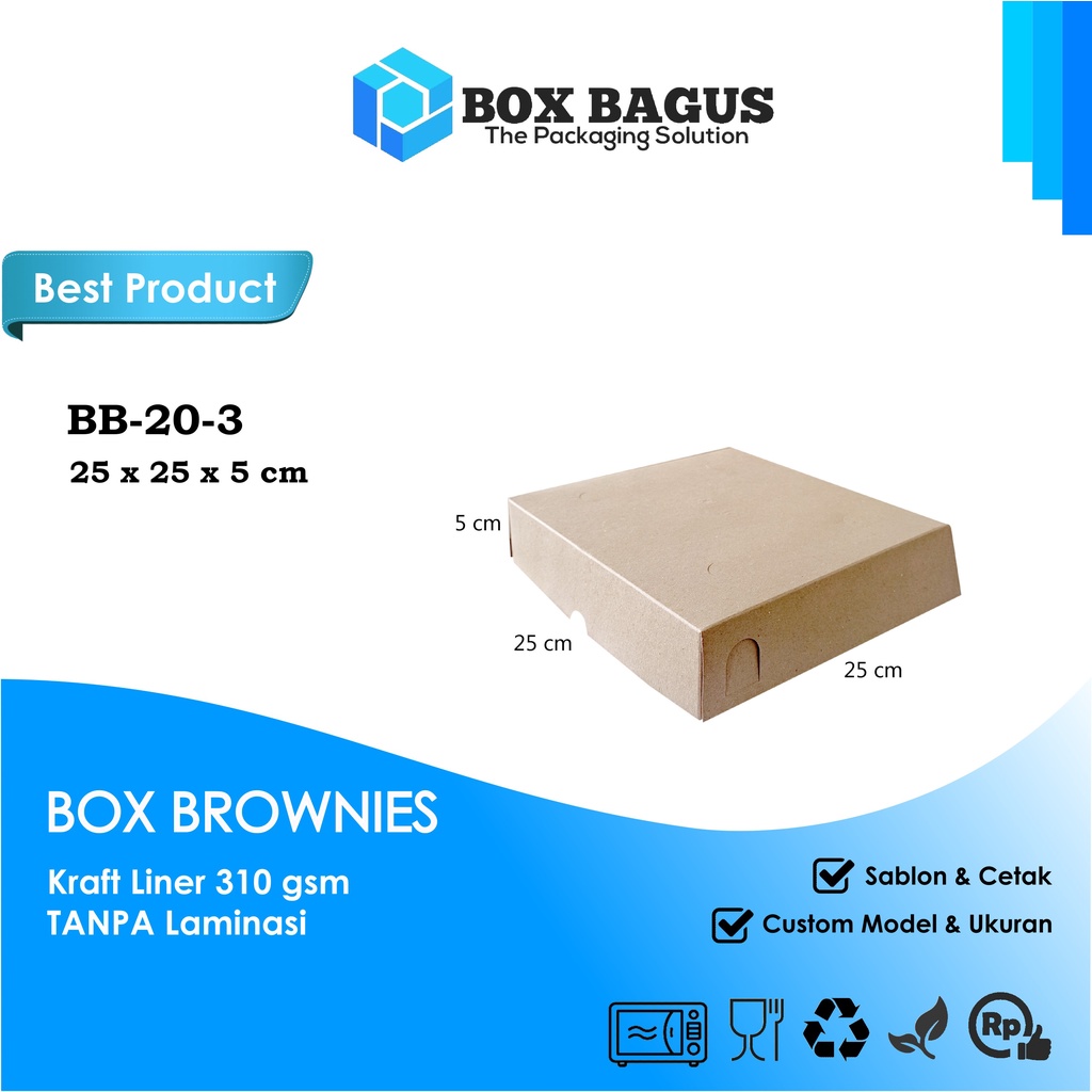 BOX DUS 25x25x5 KRAFT 310 GSM - KOTAK HAMPERS KUE BROWNIES ROTI PIZZA