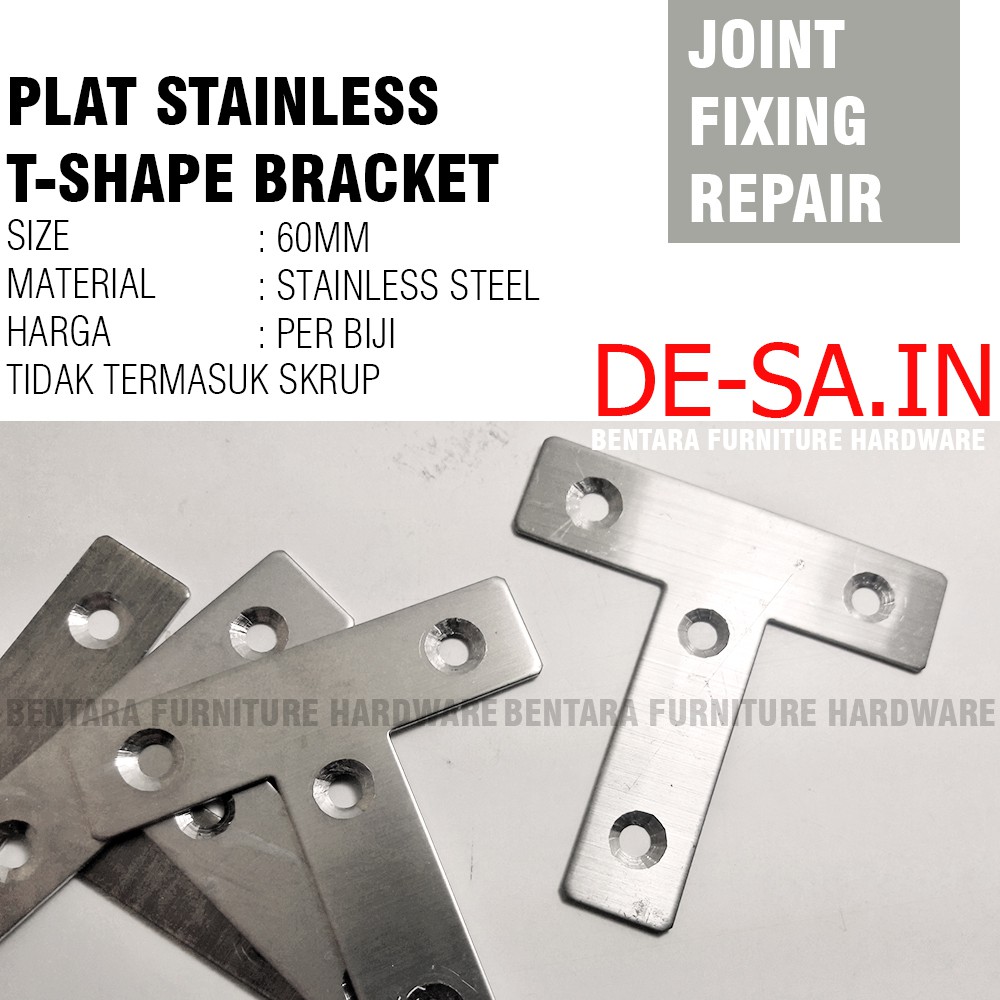 60MM Plat T-Shape Stainless Steel - Bracket Flat Reparasi Joint Fixing Repair