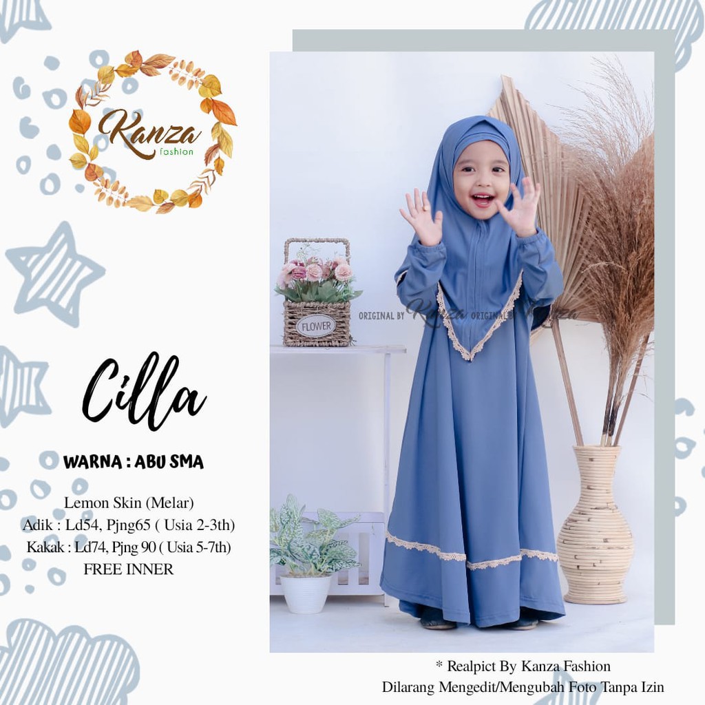 Milea Cilla Kids - Dress Pakaian Baju Gamis Pesta Anak Umur Usia 2 3 4 5 6 7 Tahun Set Jilbab Hijab