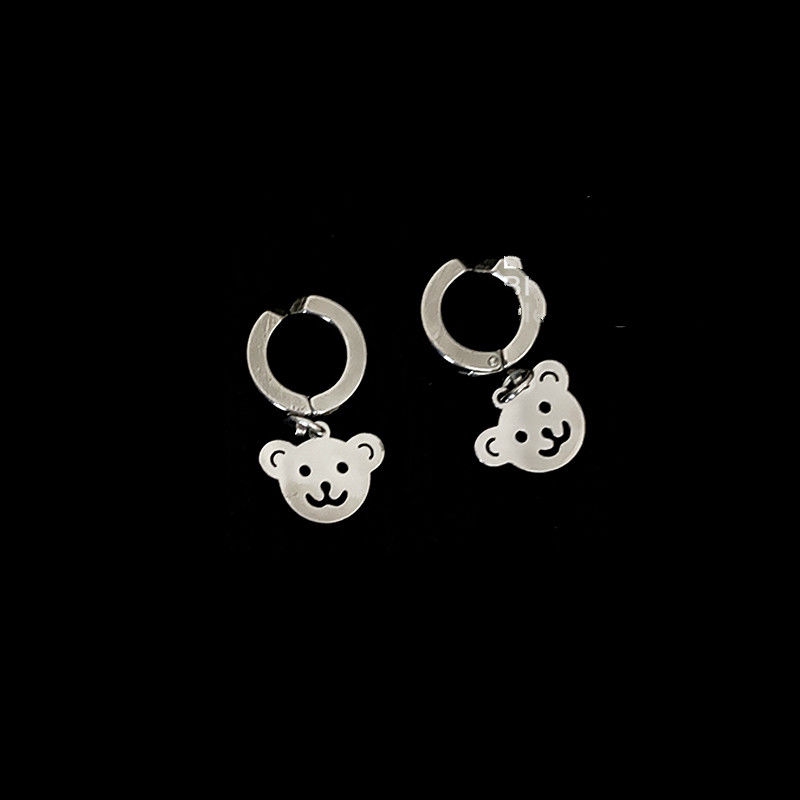 Anting Bentuk Beruang Bahan Stainless Steel Gaya Retro