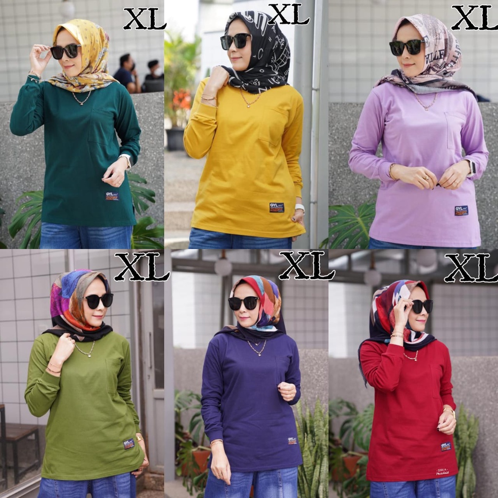 atasan kaos lengan panjang ukuran XL _ top slit_ kaos polos_ gyl