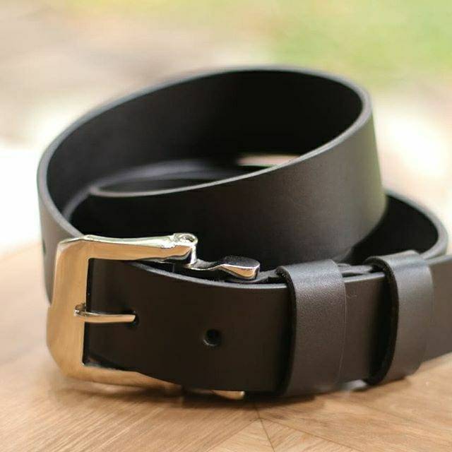 SABUK GESPER KULIT SAPI ASLI WARNA HITAM KEPALA STAINLESS TEBAL PREMIUM CUSTOM NAMA