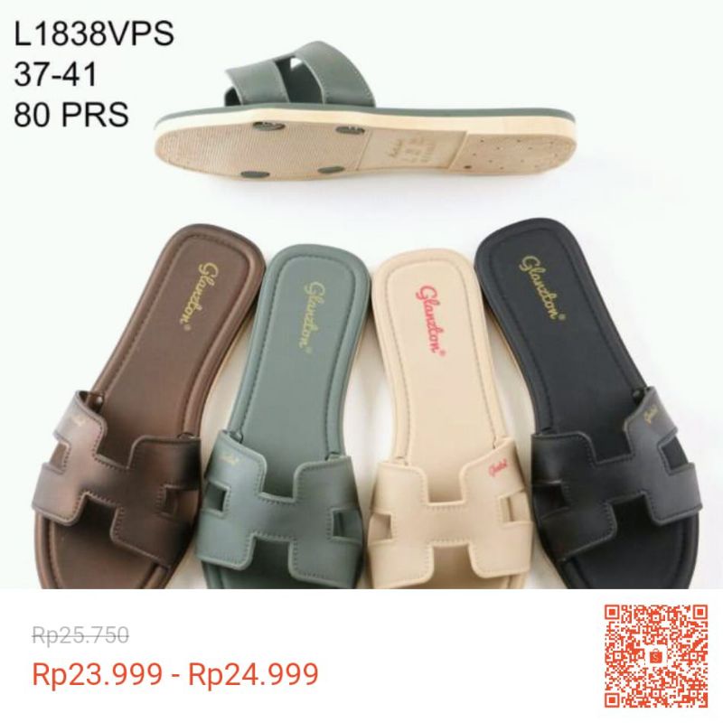 Sandal Flat Wanita Casual Jelly Shoes Polos Merk Glanzton