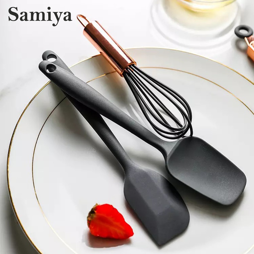 silicone kitchen utensils set mini 5in1 / alat masak set spatula egg beater shovel scraper silikon