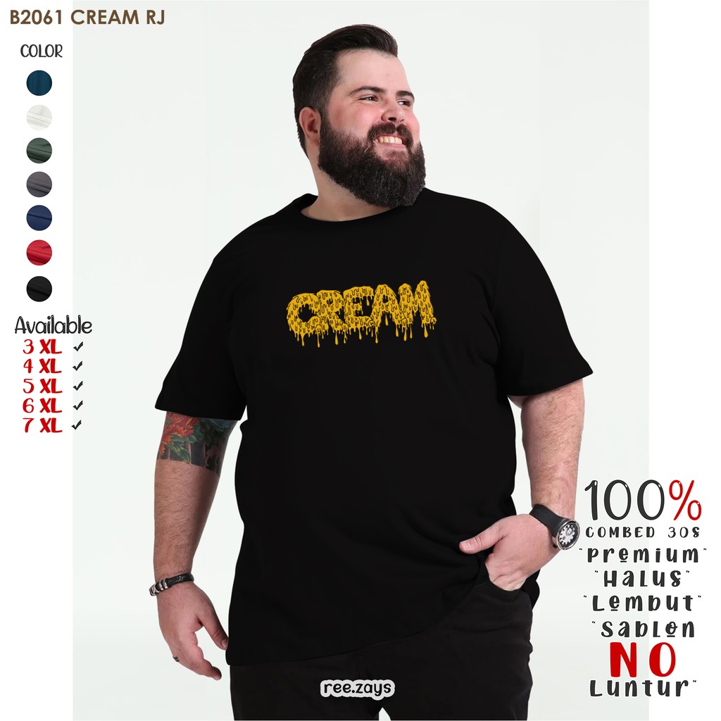 Baju Kaos Jumbo Bigsize Distro B2061 CREAM RJ Oversize Pria Cowok Murah Lengan Pendek Polos Catton C