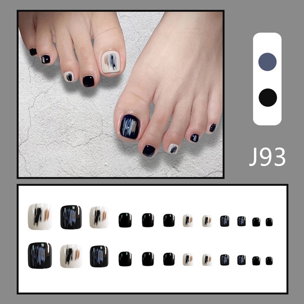 J2 24pcs / Set Kuku Kaki Palsu Warna Polos Untuk Nail Art / Manicure DIY