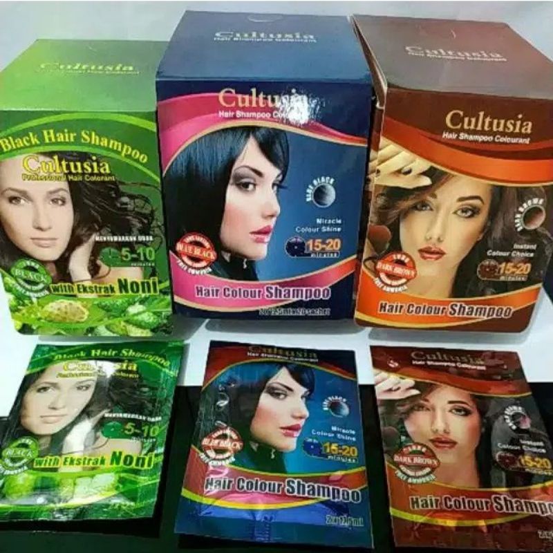 Viral Cultusia Sampoo black Exra Noni Tanpa Amoniak / Dark Brown / Blue Black Pewarna Rambut Instan