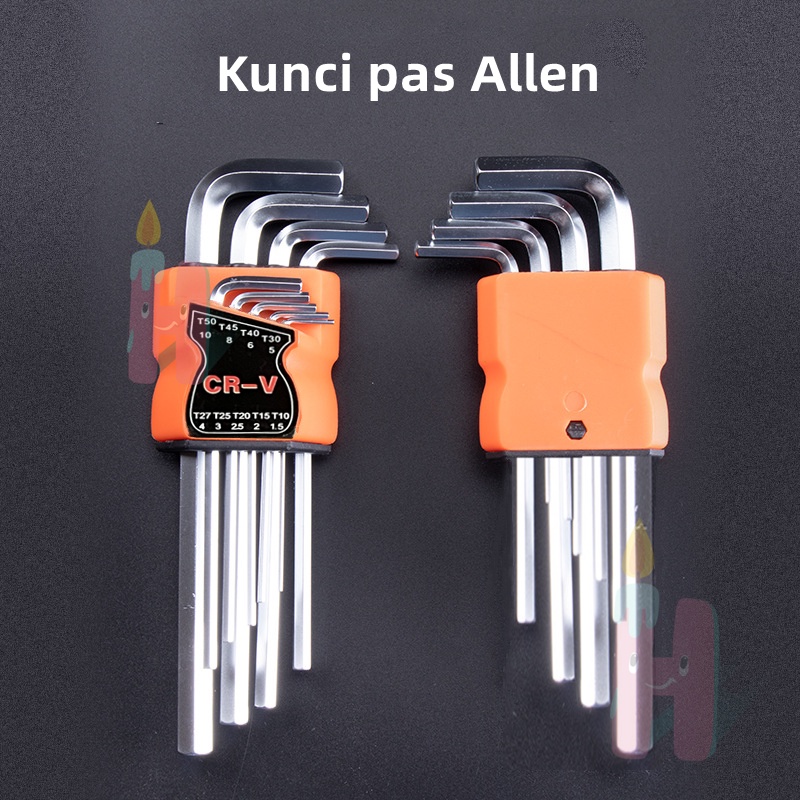(COD) L Key Set 9pcs Double-End Hex Set Key Kunci DURABLE CRV set L-shaped Type Allen Key Set End Wrench Tool Point EXTRA LONG Allen Long Wrench Tools Hexagon Flat End Kit Spanner Wrenches 3 Sizes Torx Wrench Loading and unloading multipurpose