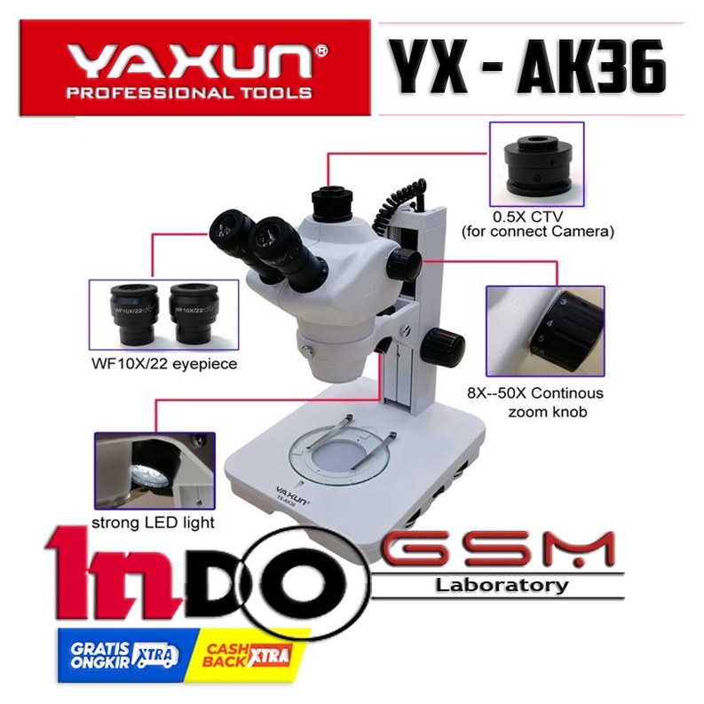 MICROSCOPE YAXUN TRINOCULAR AK36 AK-36 MICROSCOPE MIKROSKOPE HP MURAH DIGITAL