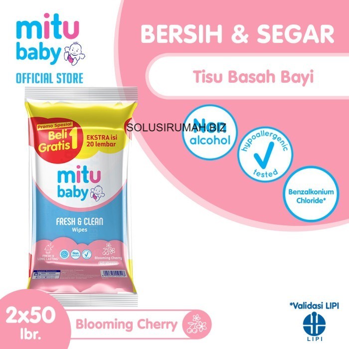 Tisu Basah 50s pak 2 pcs set Fresh Clean Mitu Baby Wipes tissue tisue