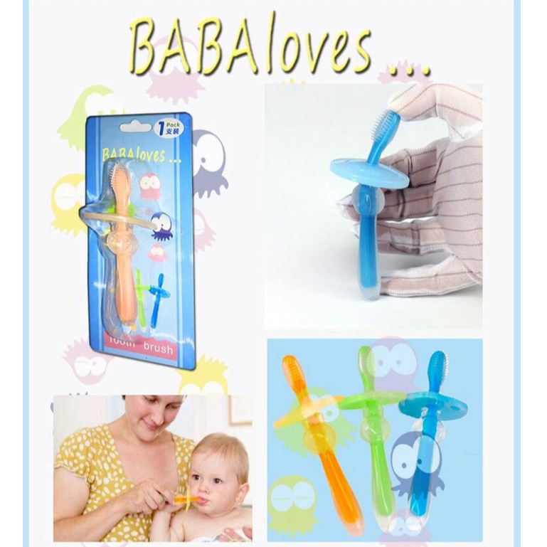 HONEY sikat gigi BABA LOVE GAGANG PANJANG sikat lidah bayi bahan silikon silicone tootbrush
