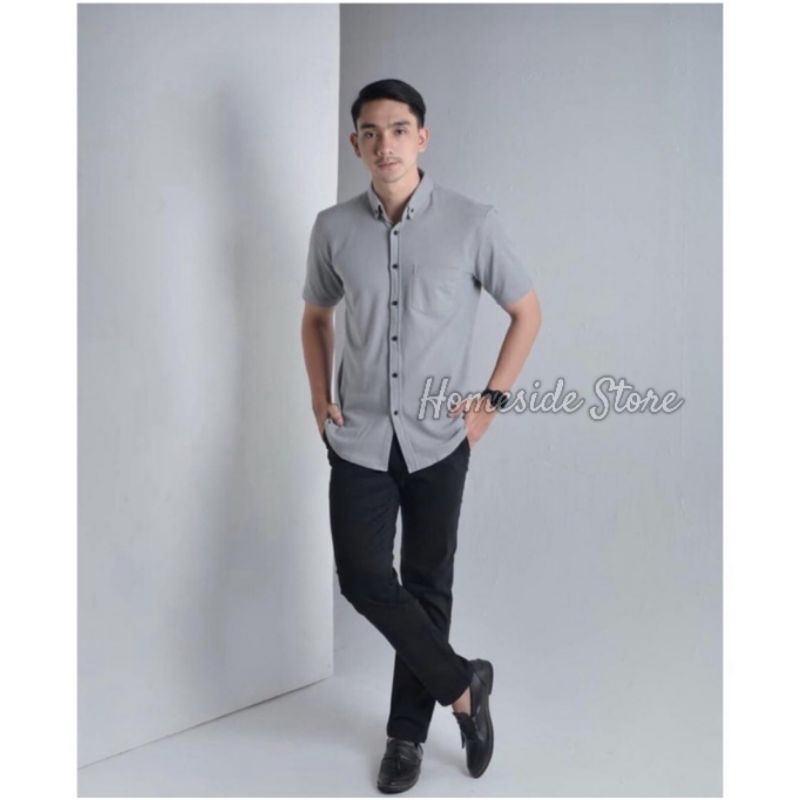 Kemeja Polos Abu Pria Lengan Pendek - Kemeja Casual - Hem Pendek