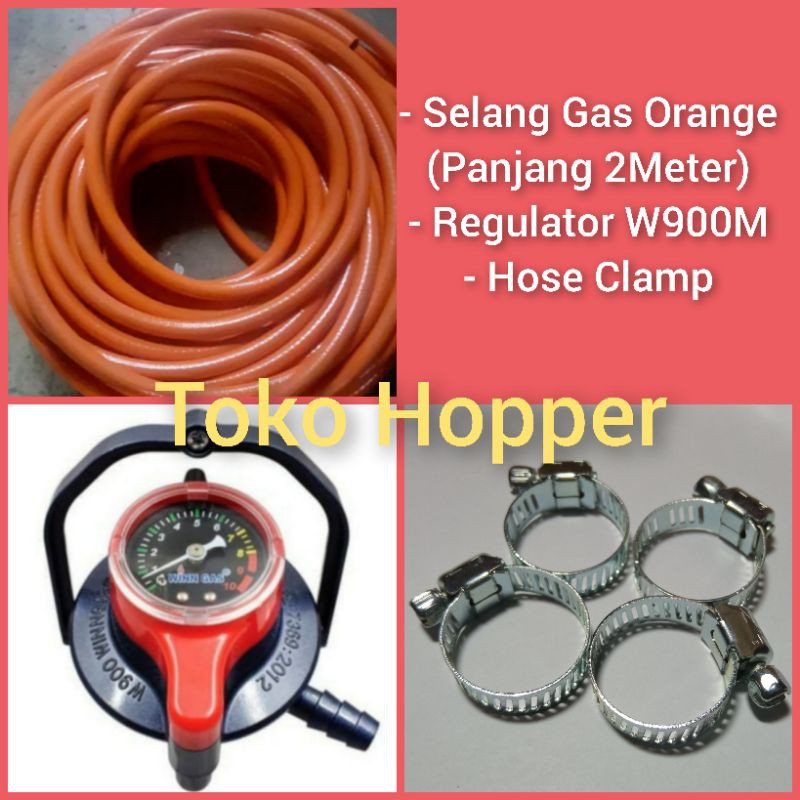 Selang Gas Orange Panjang 2 Meter dan Regulator Winn Gas W900M
