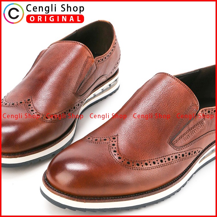 SEPATU OBERMAIN PRIA ORIGINAL PANTOFEL CASUAL KULIT ASLI COKLAT OM07