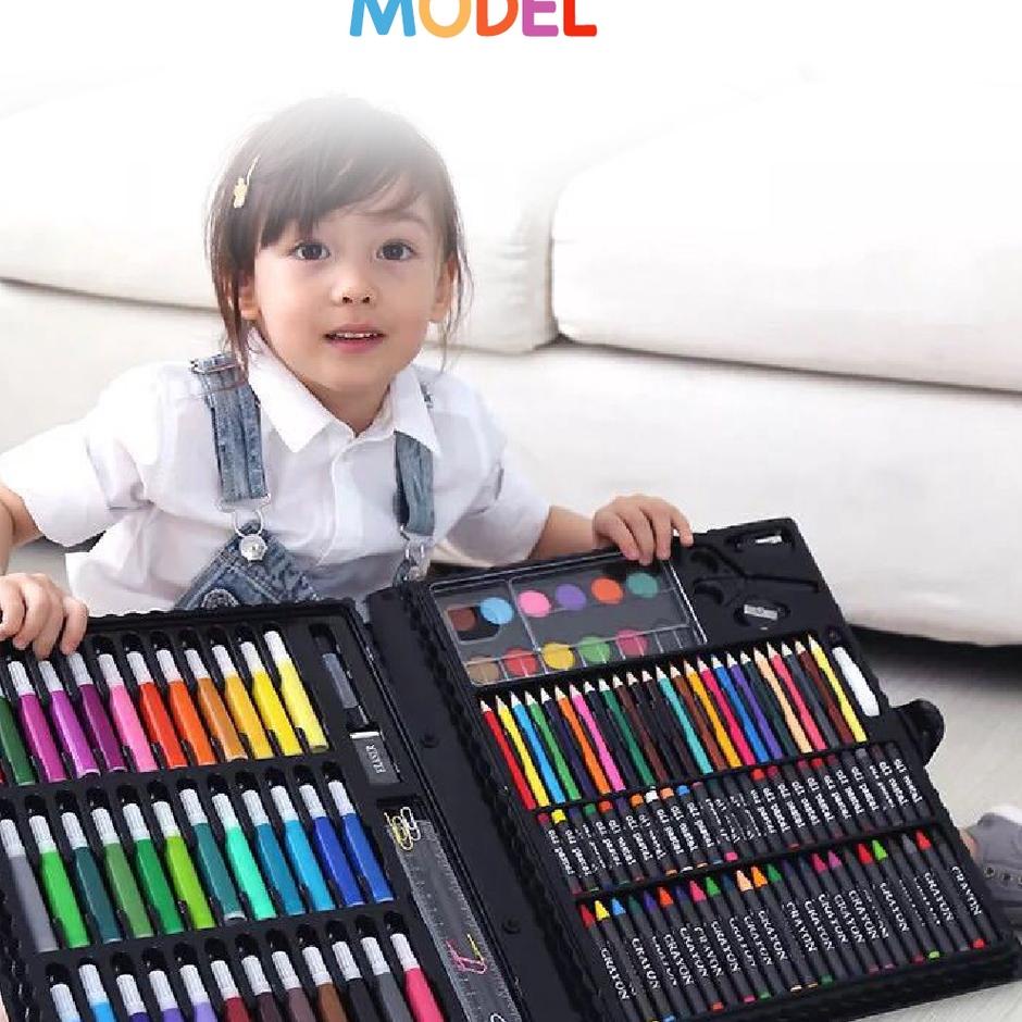 

(HARGA TERMURAH!) Krayon Anak Set Koper 150 in 1 Crayon Full Alat Melukis Mewarnai Set KIDS LAND