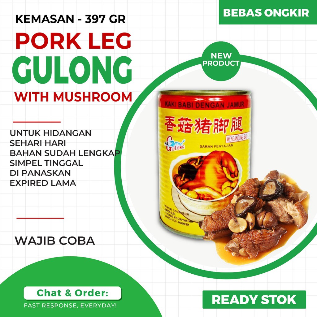 

GULONG PORK LEG WITH MUSHROOM / Kaki babi kaleng 397gr - NON HALAL