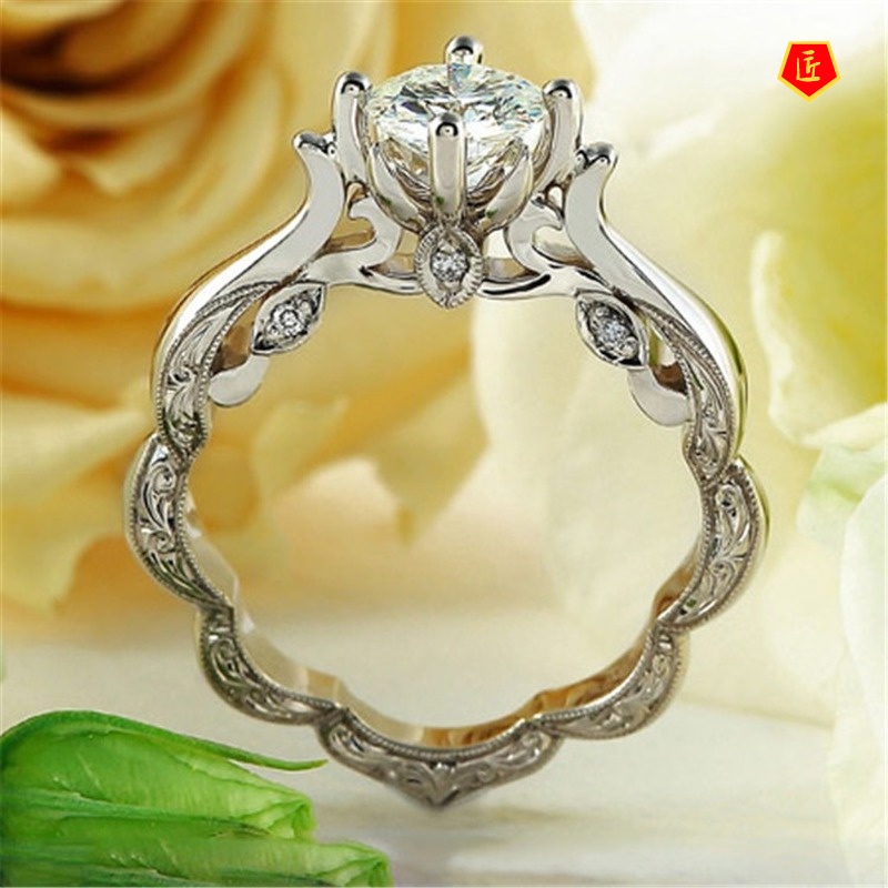 [Ready Stock]Simple Personality Platinum Carved Diamond Ring