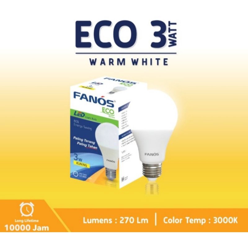 lampu LED fanos eco 3 Watt ww kuning