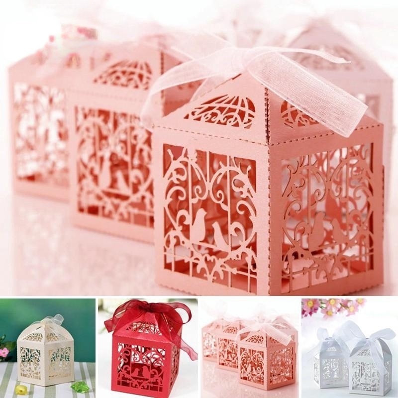 [Christmas Home Decoration Products] [10Pcs/set Love Heart Laser Cut Hollow Carriage Favors Gifts Candy Boxes With Ribbon] [Self Adhesive Cookie, Snack, Gifts Box For Xmas Party Supplies]