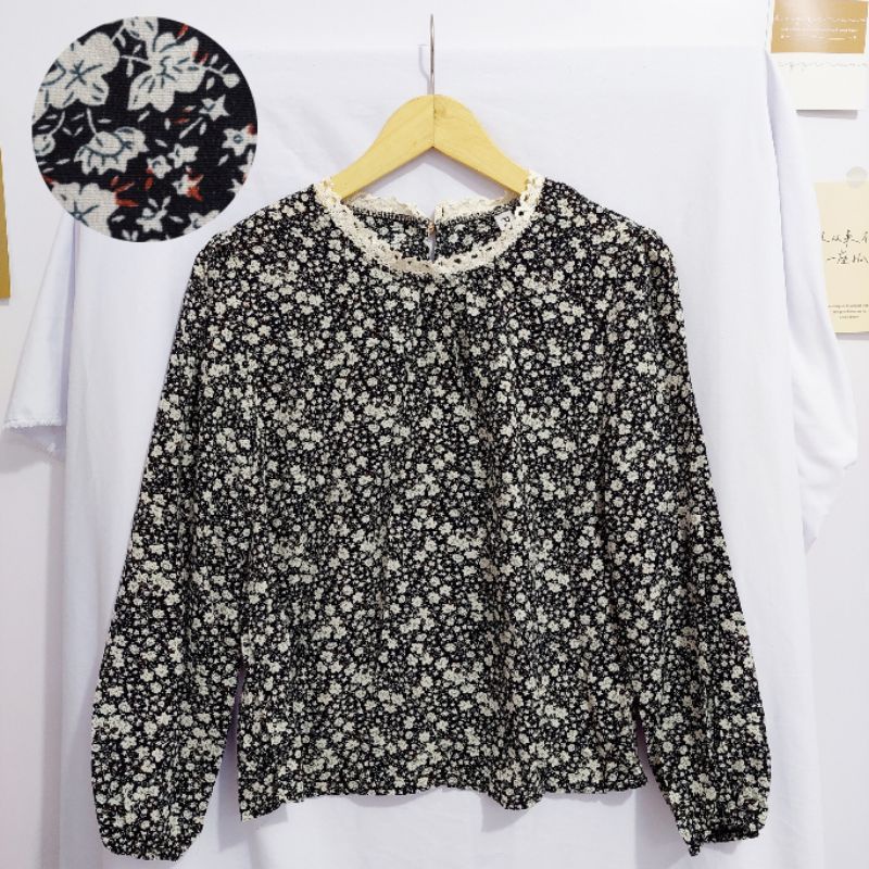 【BISA COD】Chiffon Lace Floral Blouse wanita Lengan Panjang summer atasan blus import cewek-Motif 24