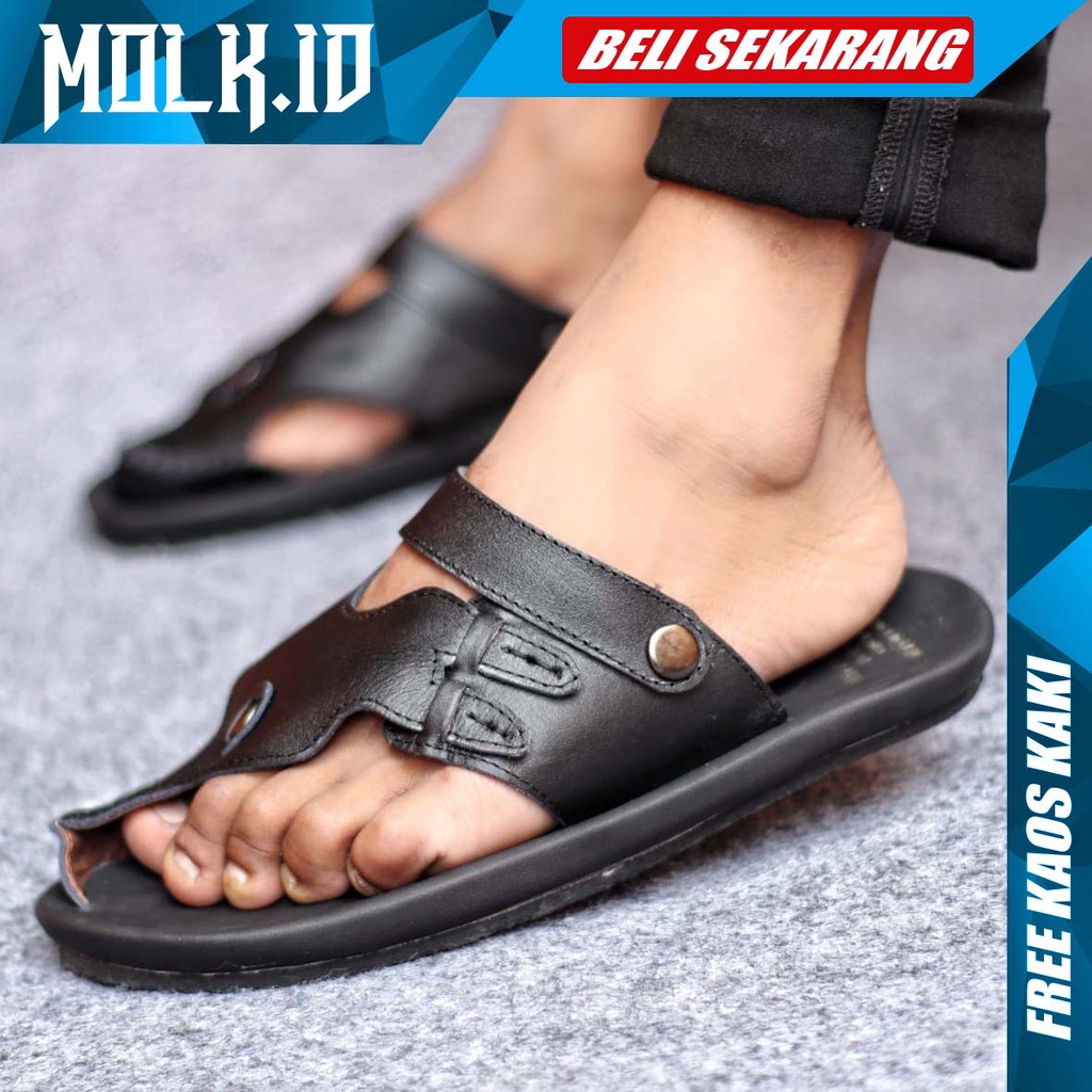 MOLK|Sandal Kulit Pria Original CasUAL Pria Trendy Traveling Cowok Hitam Murah