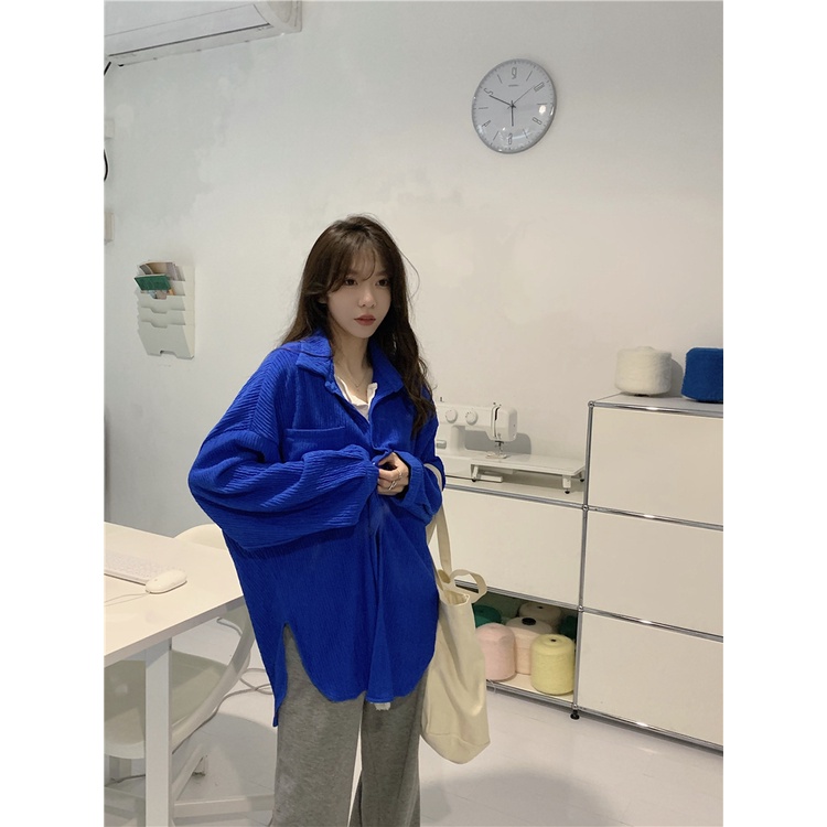 Kemeja Lengan Panjang Wanita Terbaru Crinkle Shirt Oversize Korean Style Blouse Import