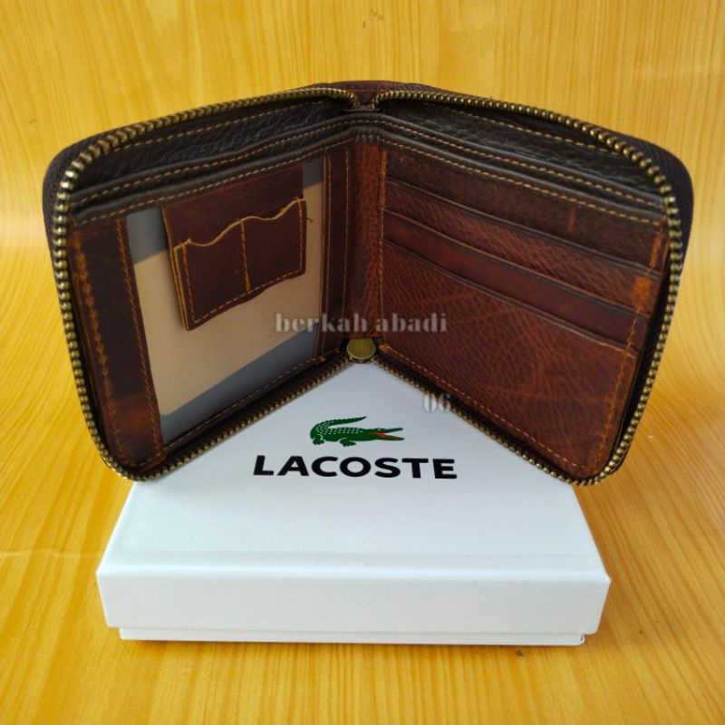 Dompet Resfull  Seleting Kulit Sapi Asli Premium Original/Dompet Lacoste Kulit resleting Luar