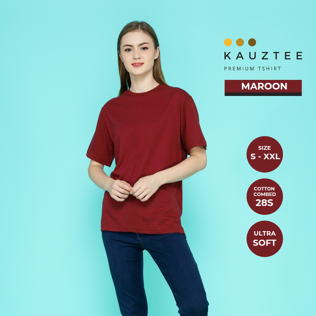 Kaos Tshirt Polos KAUZTEE Premium Tshirt Unisex 100% Cotton Combed 28s - Maroon