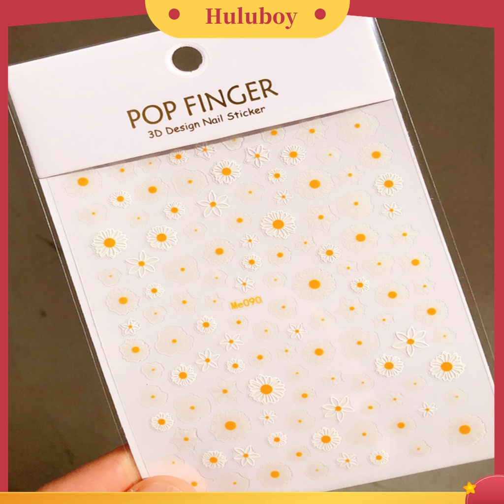 Huluboy Huluboy♡ Stiker Kuku 3D Motif Bunga Matahari Warna Putih Kuning Untuk Wanita