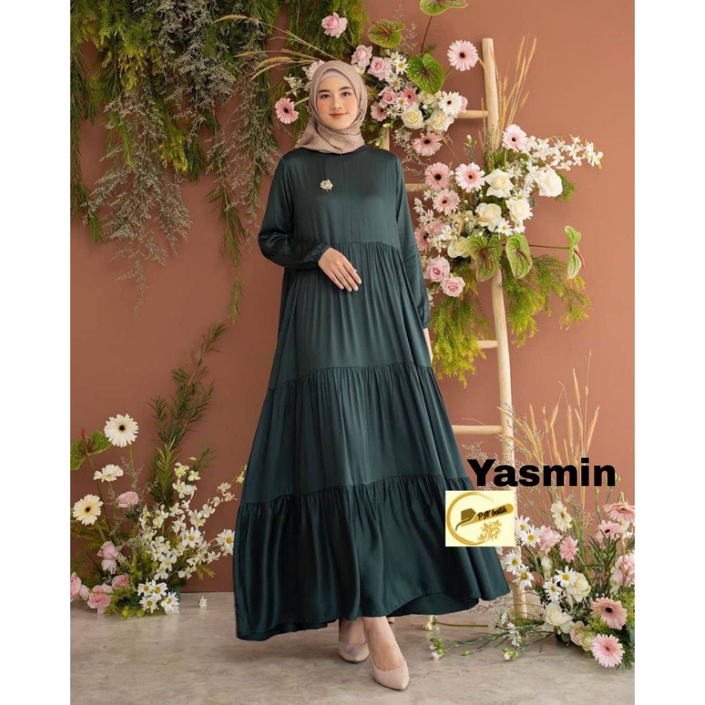 Gamis Syari Rayon Adem Warna Polos Susun Cantik Elegan Canda Busui Wudhu Friendly Warna Hijau Botol