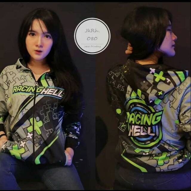 Jaket RACING HELL Printing Plus Abu Hitam